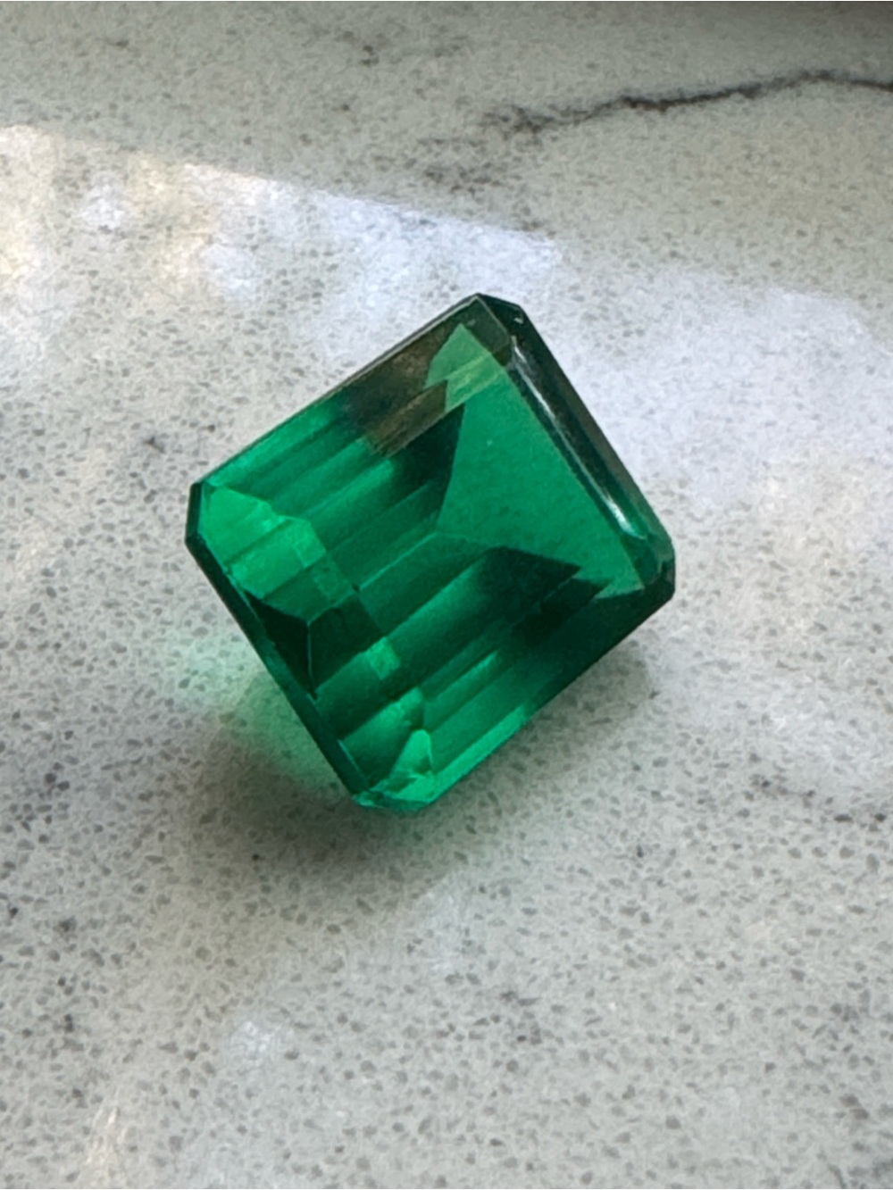 Beautiful lab Emerald - Green Emerald Cut Stone!  Set in anything looks real!